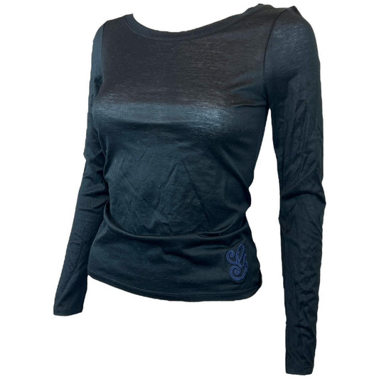 Gucci By Tom Ford Black Semi-Sheer Longsleeve T-Shirt with Navy G at Hip - Outfit Repeater