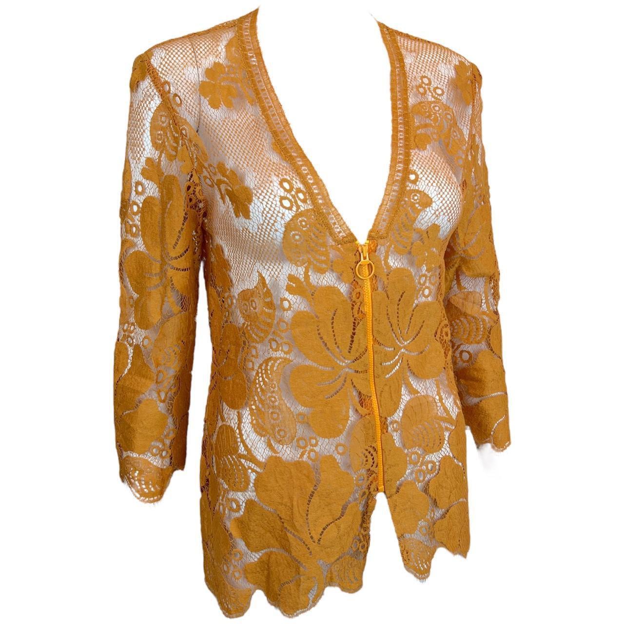 Chloé By Stella McCartney SS 2000 Orange Sheer Lace V-Neck Zip Up Cardigan / Jacket - Outfit Repeater