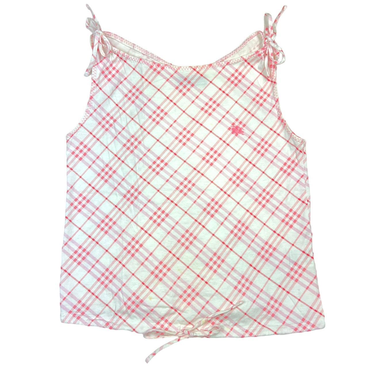 Burberry Blue Label Pink and White Nova Check Plaid Printed Tank with Bows - Outfit Repeater