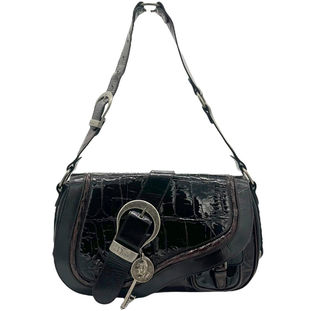 Christian Dior Patent Leather Croc Embossed Gaucho Shoulder Bag - Outfit Repeater
