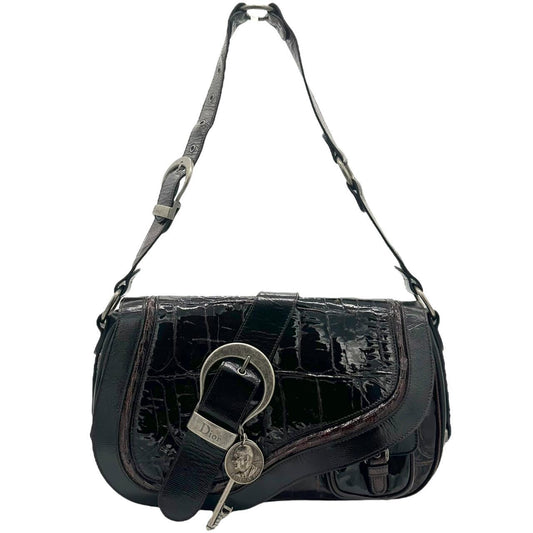 Christian Dior Patent Leather Croc Embossed Gaucho Shoulder Bag - Outfit Repeater