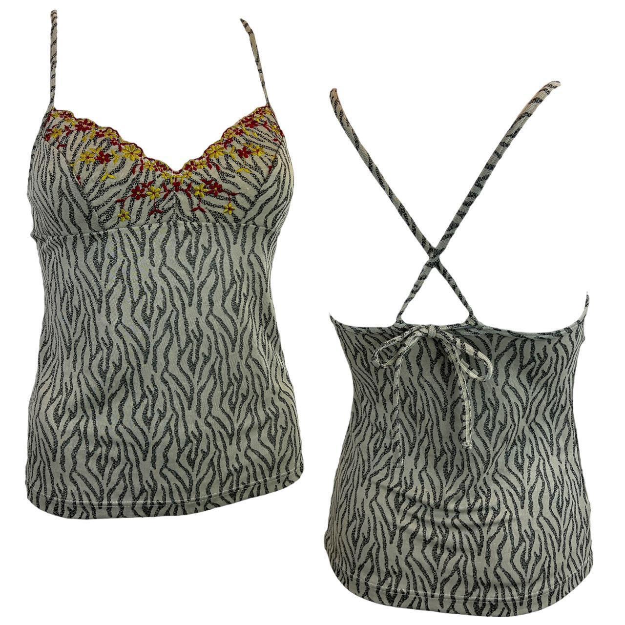Miss Chloé Floral Embroidered Zebra Printed Mesh Cross Back Cami Top - Outfit Repeater