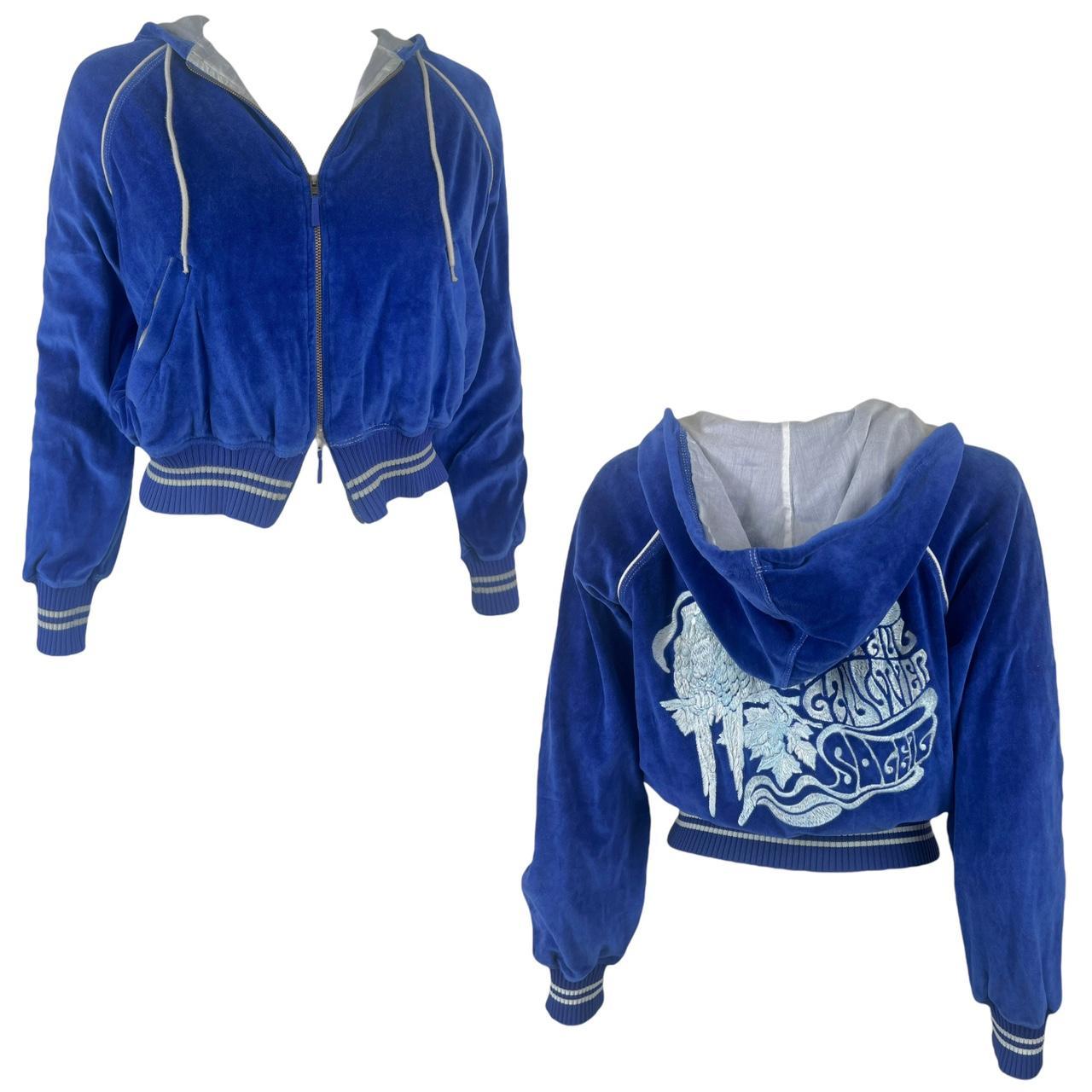 Jean Paul Gaultier Soleil Blue Velour Embroidered Crop Hoodie - Outfit Repeater