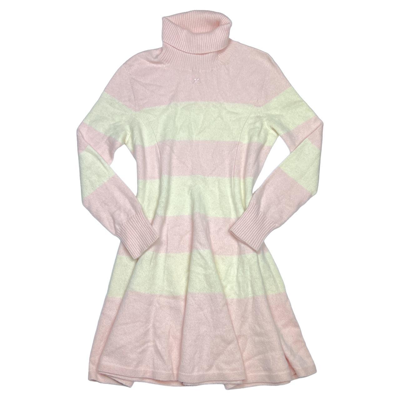 Courréges Cashmere Striped Turtleneck Mini Dress Pink Cream