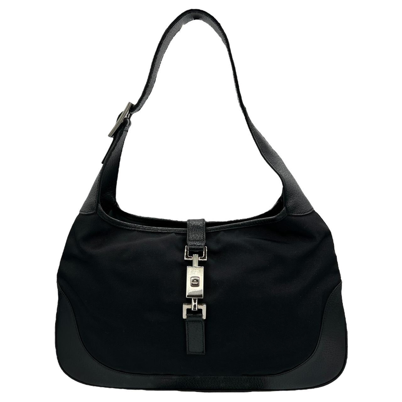 Gucci Jackie Black Canvas Leather Shoulder Bag