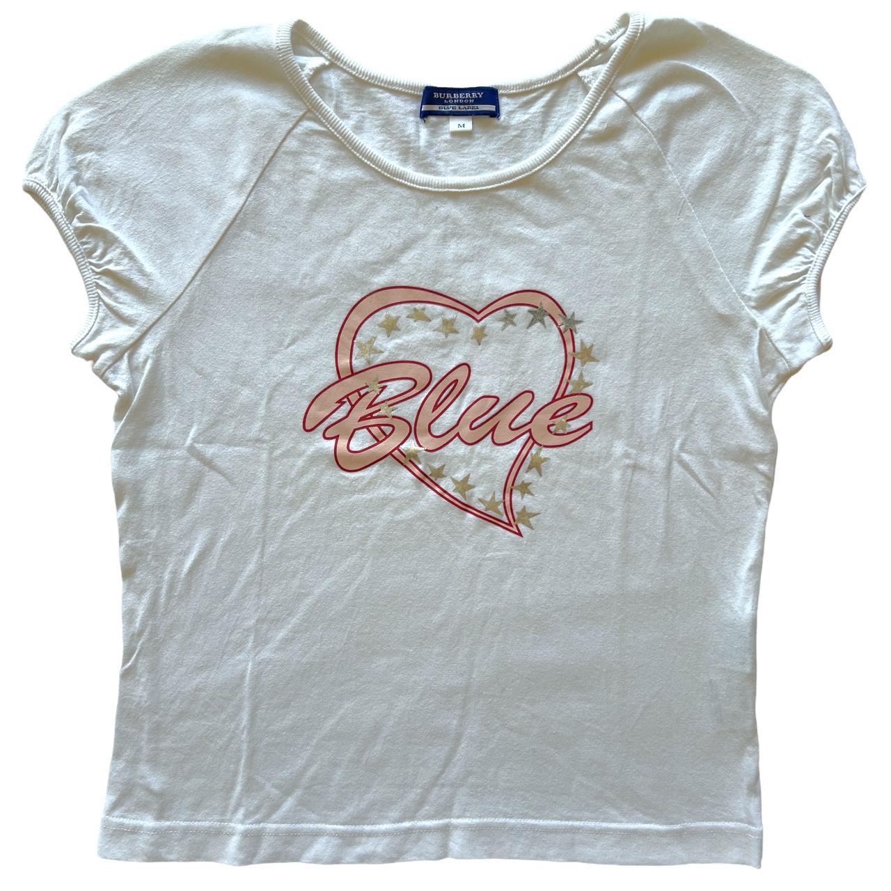 Burberry Blue Label 'Blue' Heart Logo White and Pink Baby Tee T-Shirt - Outfit Repeater