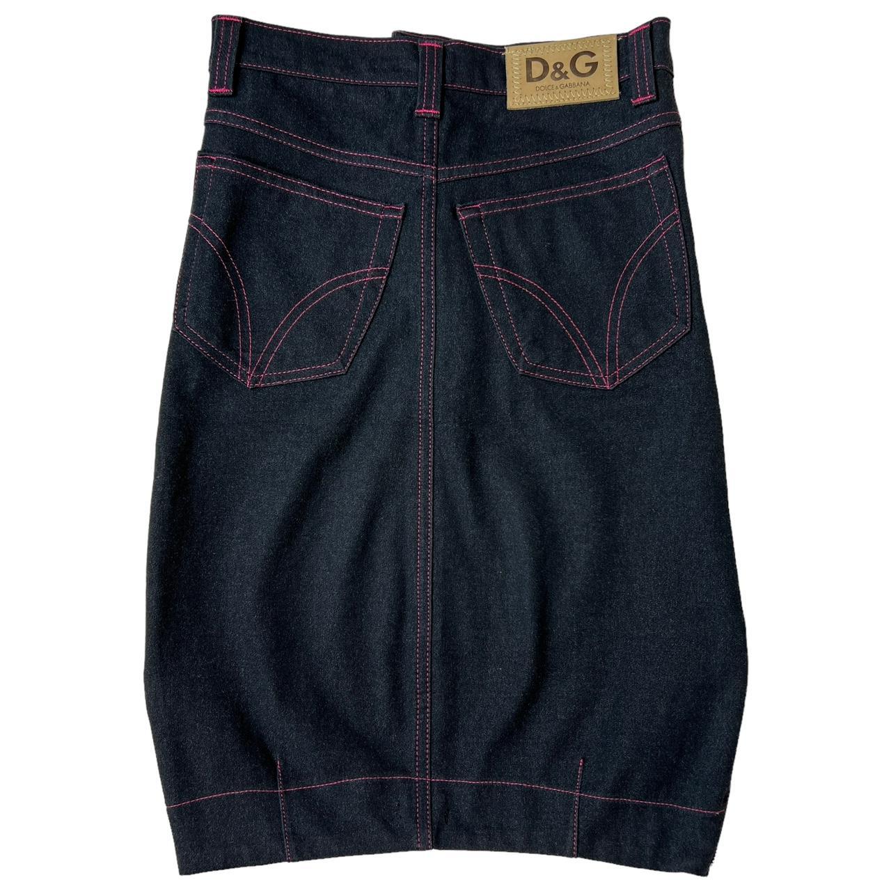 Dolce & Gabbana Dark Wash Denim Midi Length Skirt with Hot Pink Stitching - Outfit Repeater