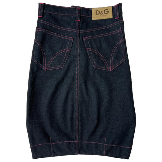 Dolce & Gabbana Dark Wash Denim Midi Length Skirt with Hot Pink Stitching - Outfit Repeater