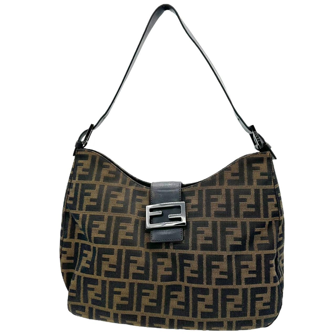Fendi Crescent Baguette Shoulder Bag Brown Monogram