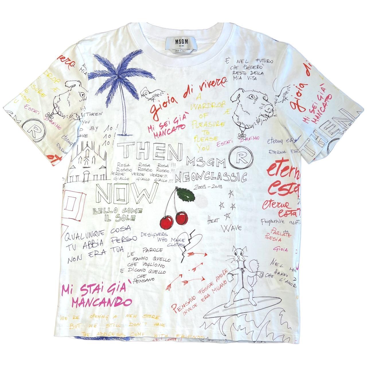 MSGM Cherry Doodle Handwriting Drawings Printed Graphic T-Shirt - Outfit Repeater
