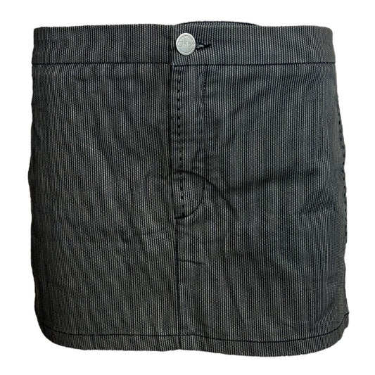 Chloé Autumn 2007 Navy and White Pinstriped Mini Skirt with Leather Logo Patch - Outfit Repeater