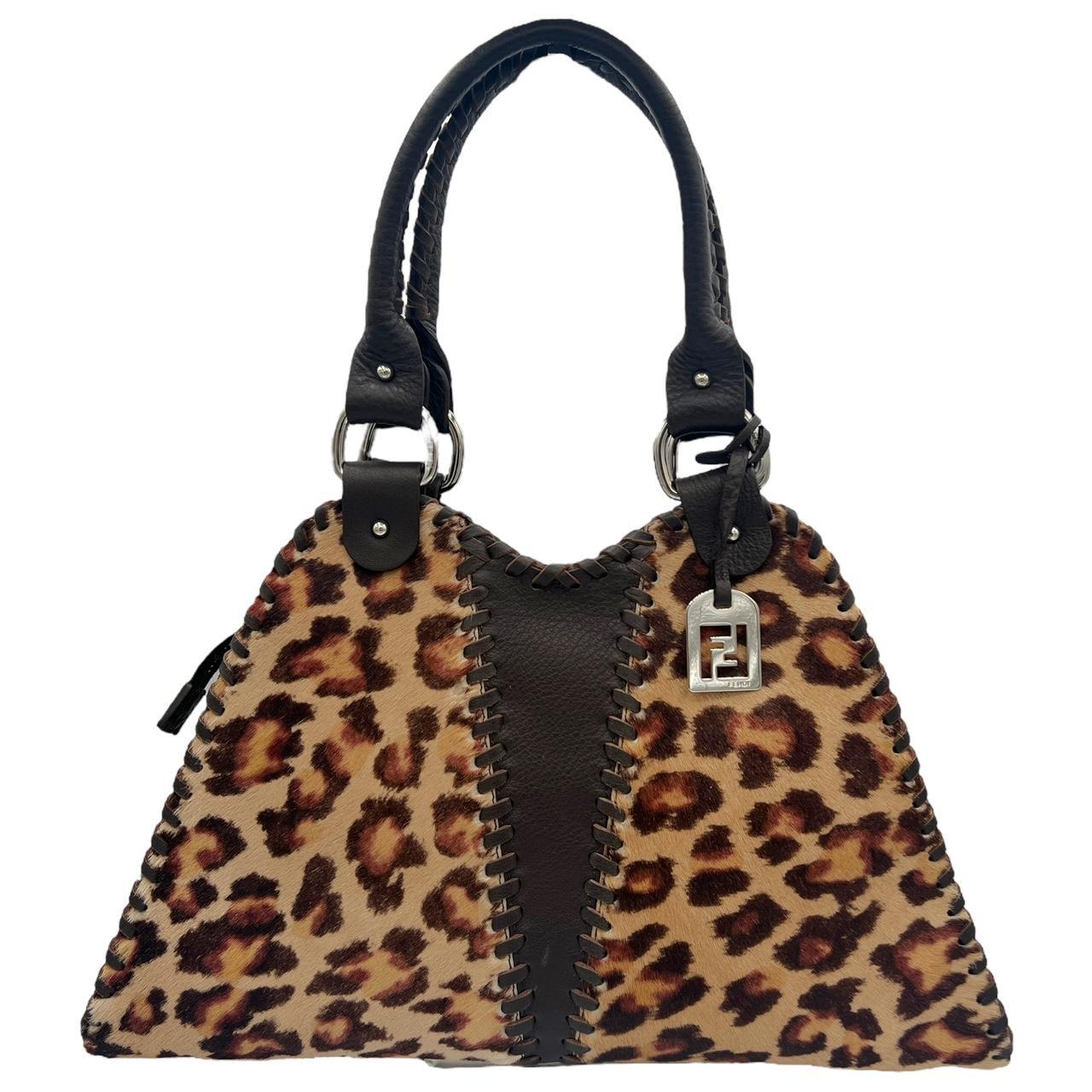 Fendi Leopard Print Pony Hair Trapezio Bag