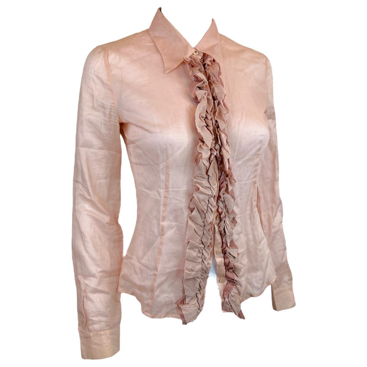 Miu Miu Muted Pink Ruffle Front Cotton Blouse Top - Outfit Repeater