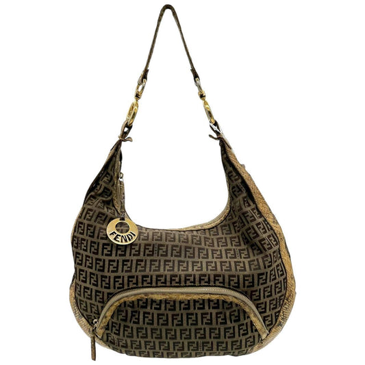 Fendi Zucchino Monogram Python Trim Crescent Shoulder Bag