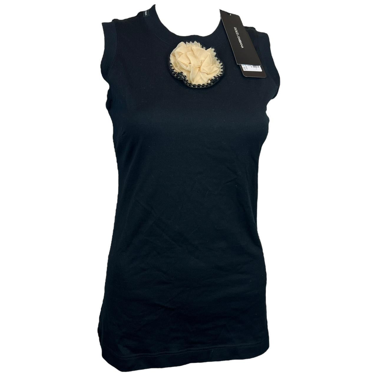 Dolce & Gabbana Black Tank with Silk Rosette - Outfit Repeater