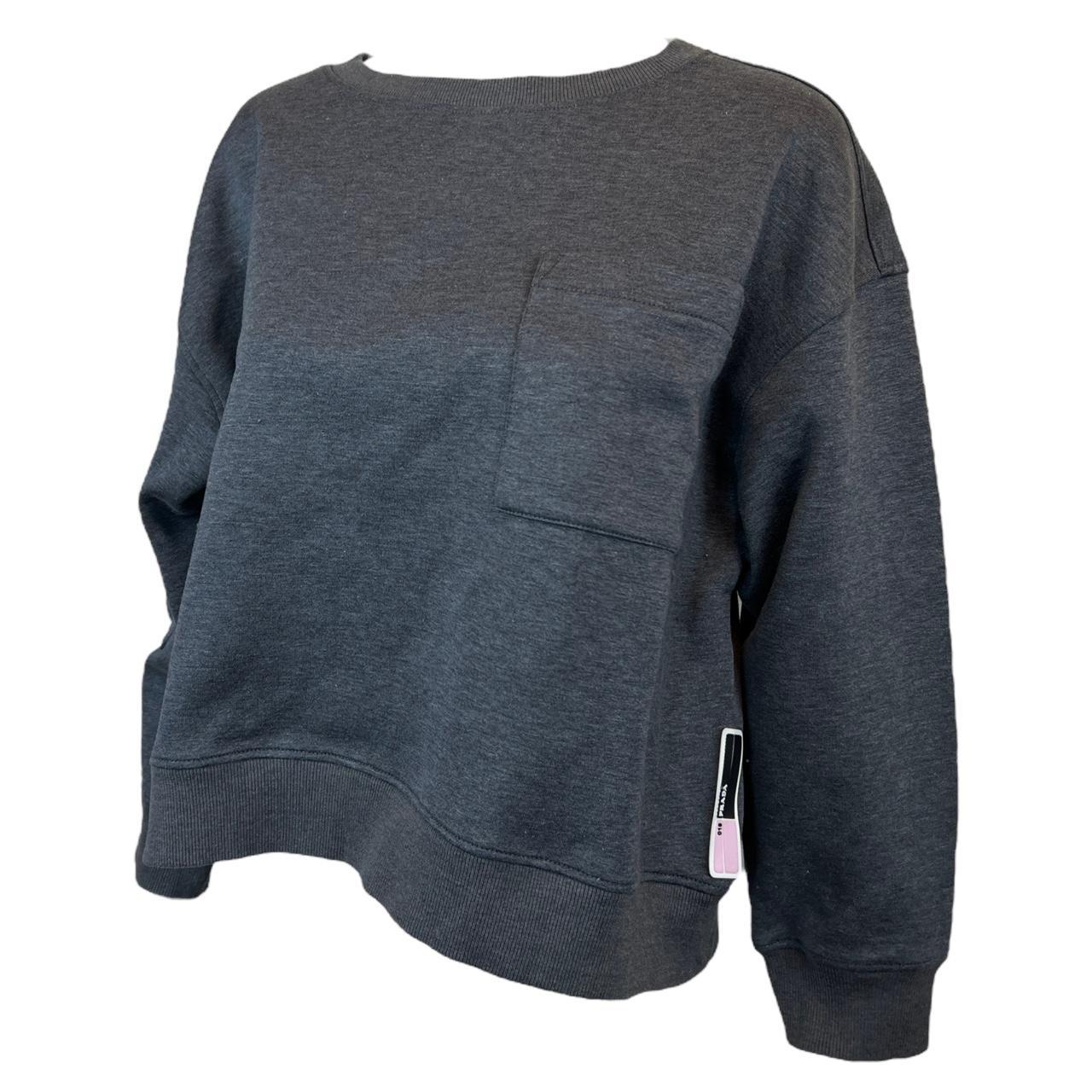 Prada Cropped Boxy Oversized Pullover Sweatshirt with Pink and Black Rubber Logo Patch