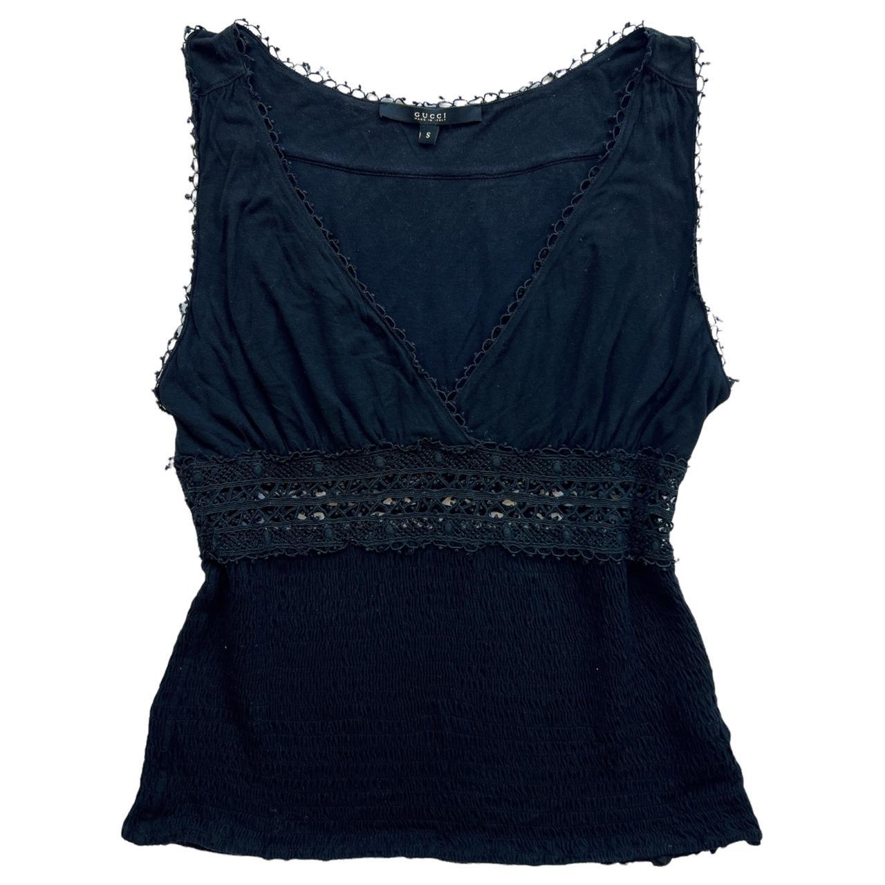 Gucci by Tom Ford Deep V-Neck Tank with See-Through Crochet Midriff