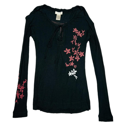 DIESEL Cherry Blossom Graphic "Veterans of Diesel Style" Long Sleeve T-Shirt with Shoulder Cut-Outs - Outfit Repeater