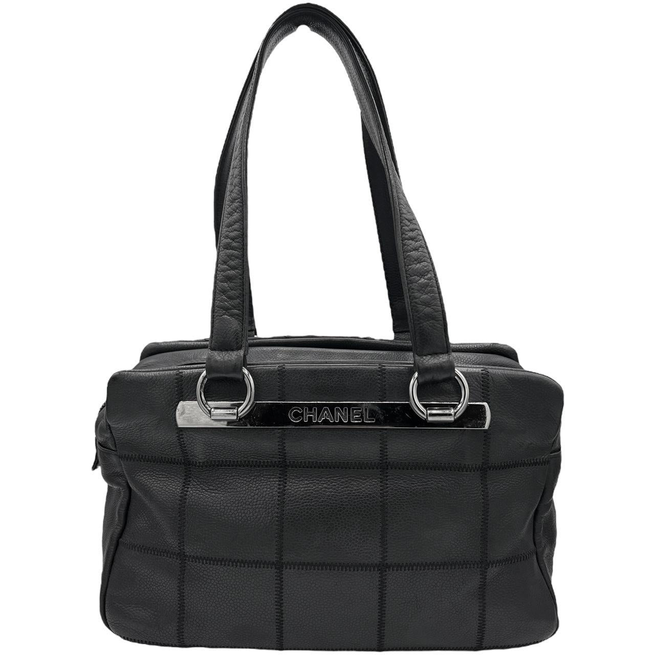 Chanel Black Leather Square Quilt Bowler Bag
