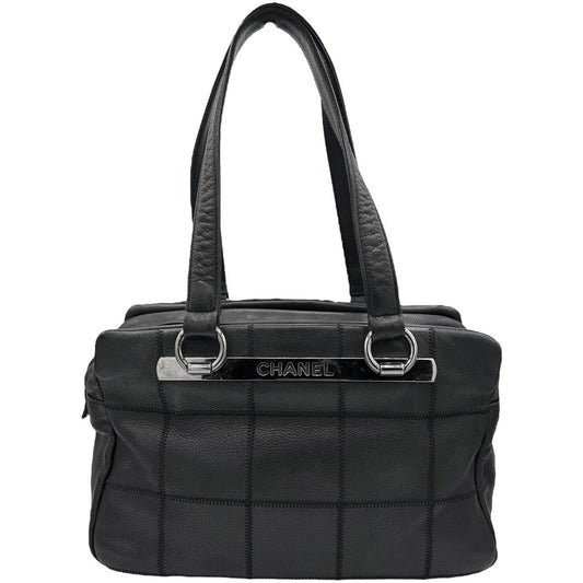 Chanel Black Leather Square Quilt Bowler Bag