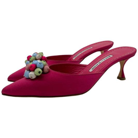 Manolo Blahnik Pink Silk Embellished Kitten Heels - Outfit Repeater