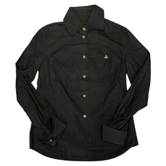 Vivienne Westwood Red Label Black Button Up Blouse with Orb Logo Embroidery - Outfit Repeater