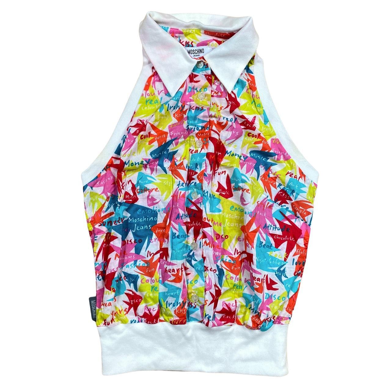 Moschino Jeans Colorful Printed Collared Racerback Tank Blouse