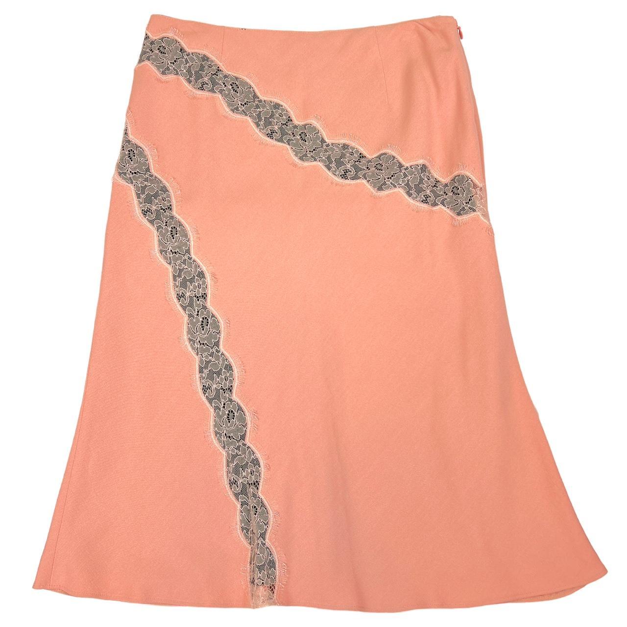 Blumarine By Anna Molinari Pink Lace Trim Midi Skirt