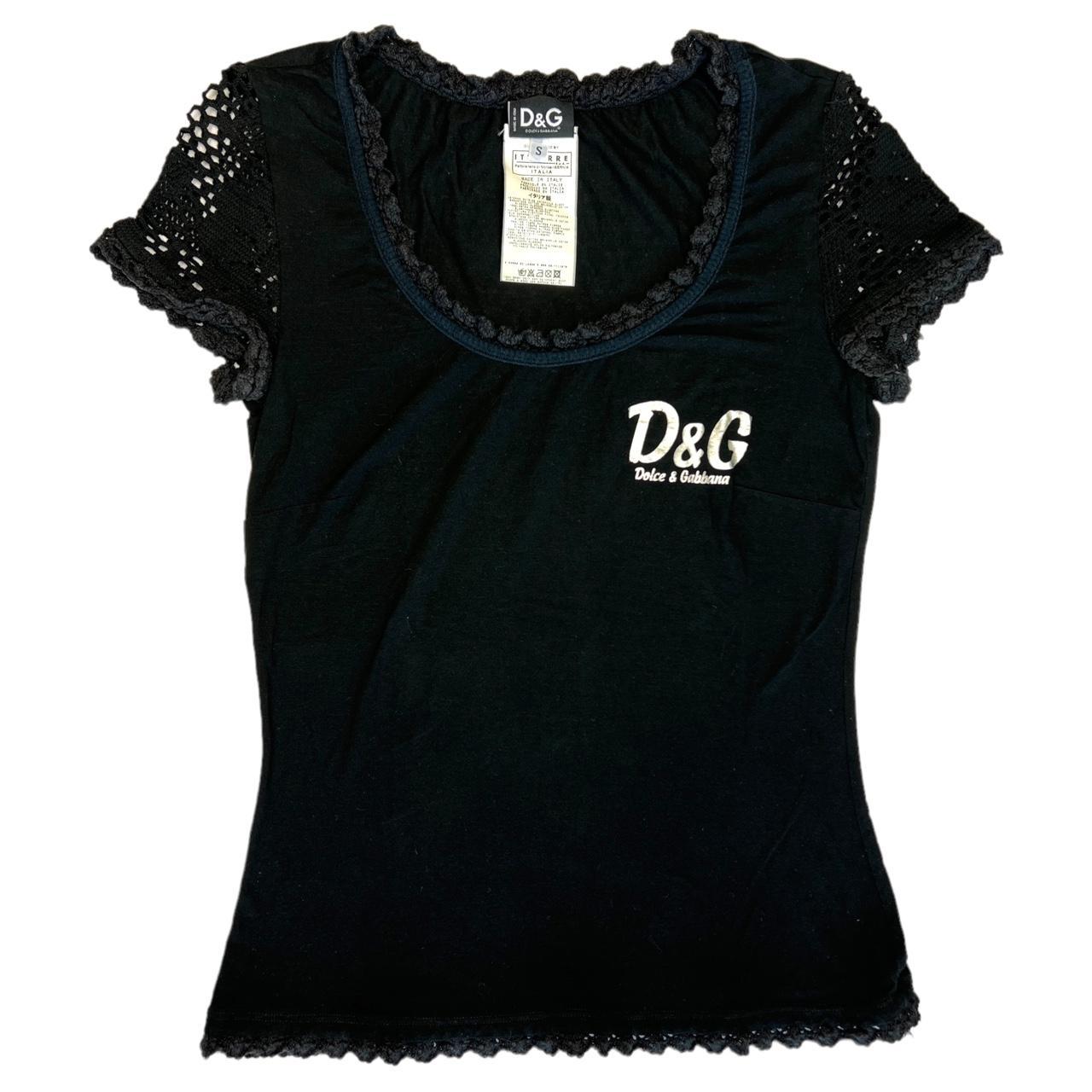 Dolce & Gabbana Black Logo T-Shirt with Crochet Sleeves - Outfit Repeater