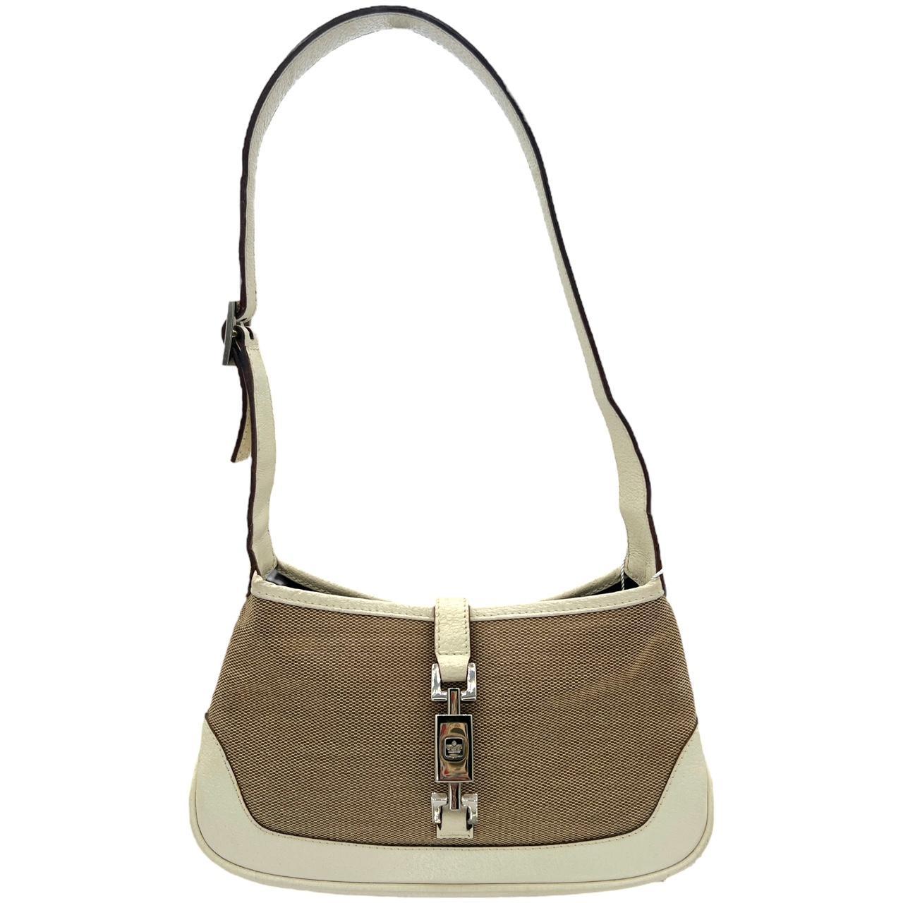 Gucci Mini Jackie Shoulder Bag Tan Canvas Leather