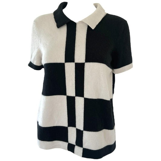 Chanel Black and White Cashmere Knit Polo Top - Outfit Repeater