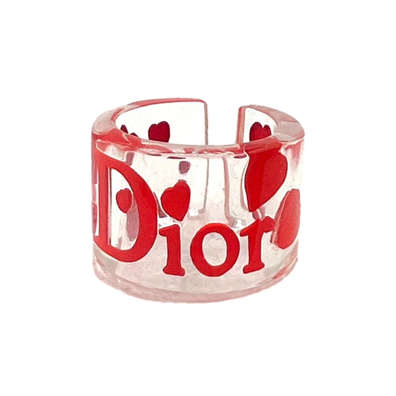 Christian Dior Transparent Logo Heart Ring Red Accents
