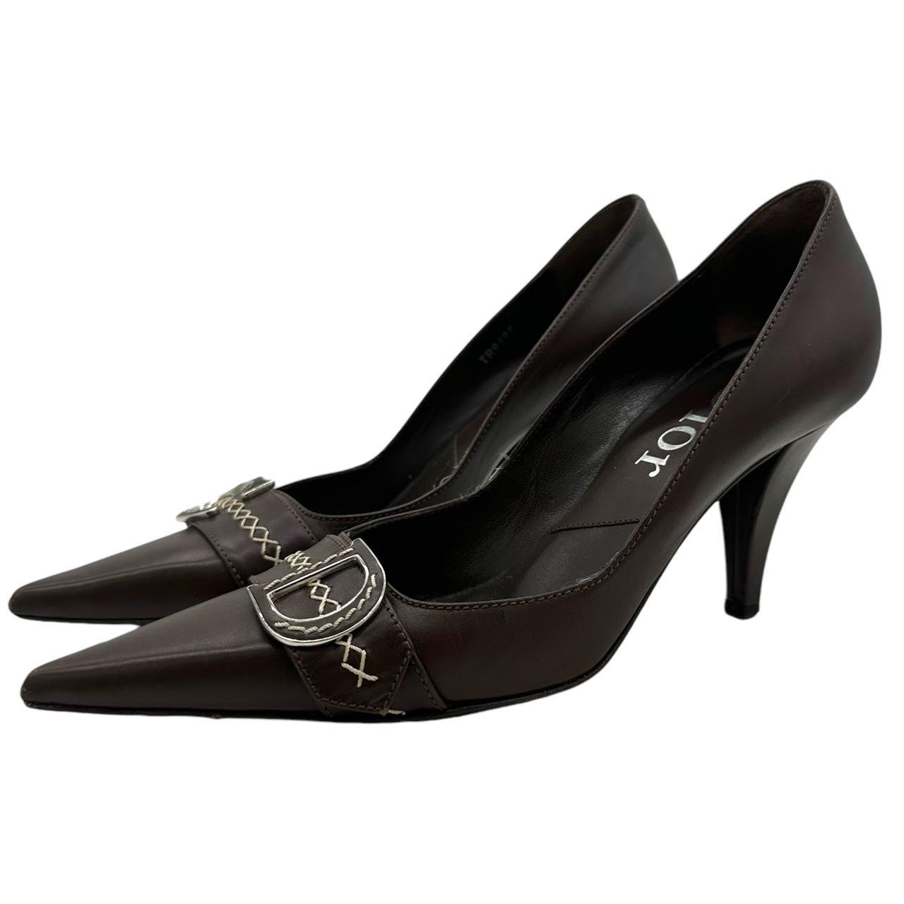 Christian Dior Brown Leather CD Logo Heels - Outfit Repeater