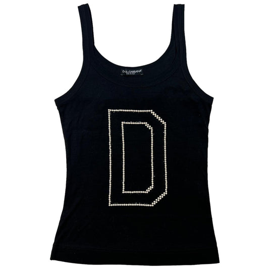 Dolce & Gabbana Black Pearl / Rhinestone Embellished Logo Tank Top