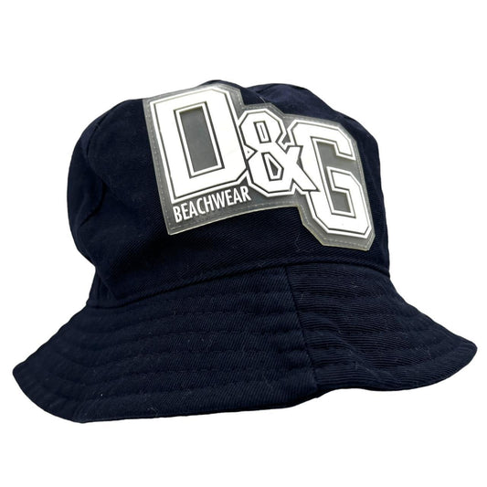 D&G Dolce & Gabbana Beachwear Navy Blue and White Rubber Logo Patch Bucket Hat