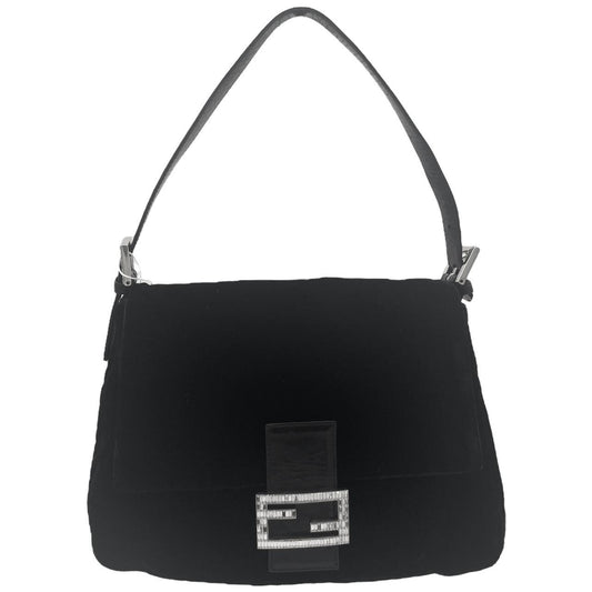 Fendi Black Velvet & Crystal Mama Baguette Shoulder Bag