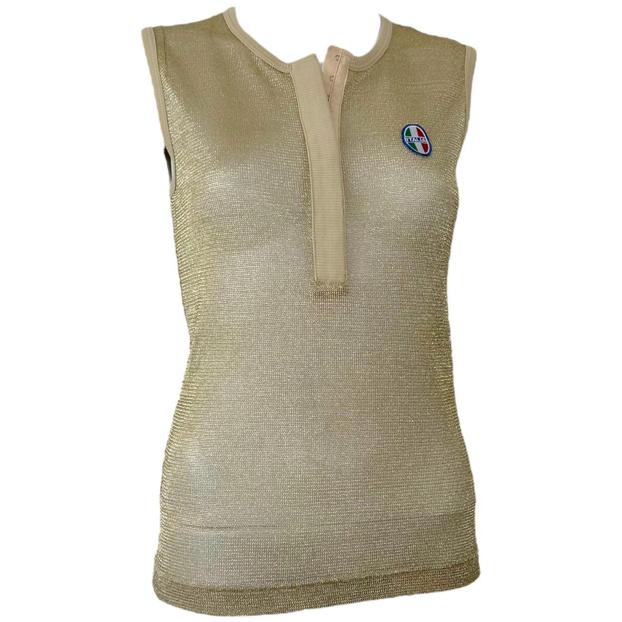 Dolce & Gabbana Italia Patch Sheer Gold Knit Tank Top - Outfit Repeater