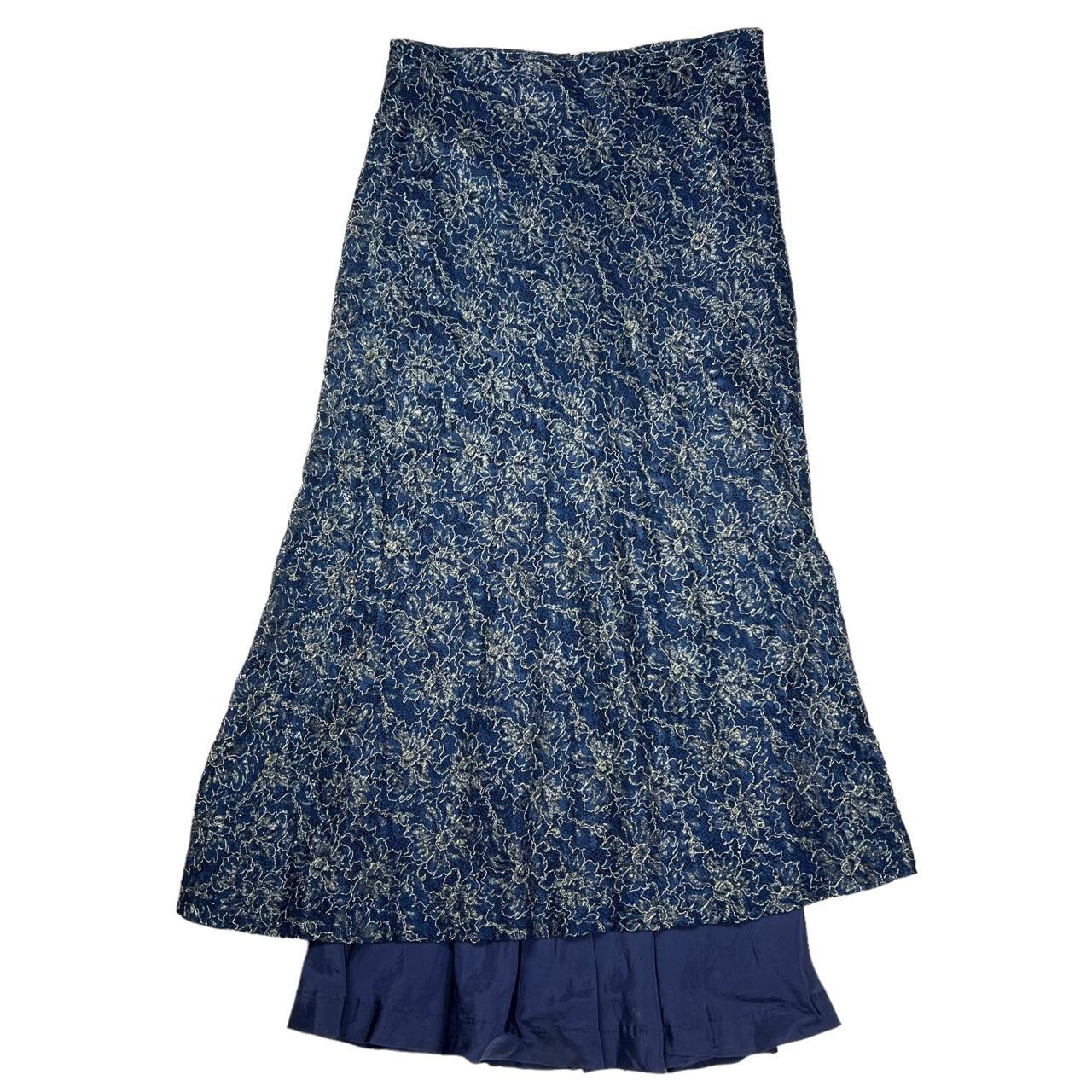 Comme des Garçons Navy Blue Silk and Lace Layered Maxi Skirt