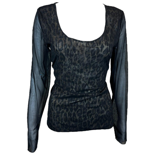 Dolce & Gabbana Underwear Black Mesh and Leopard Long Sleeve Top