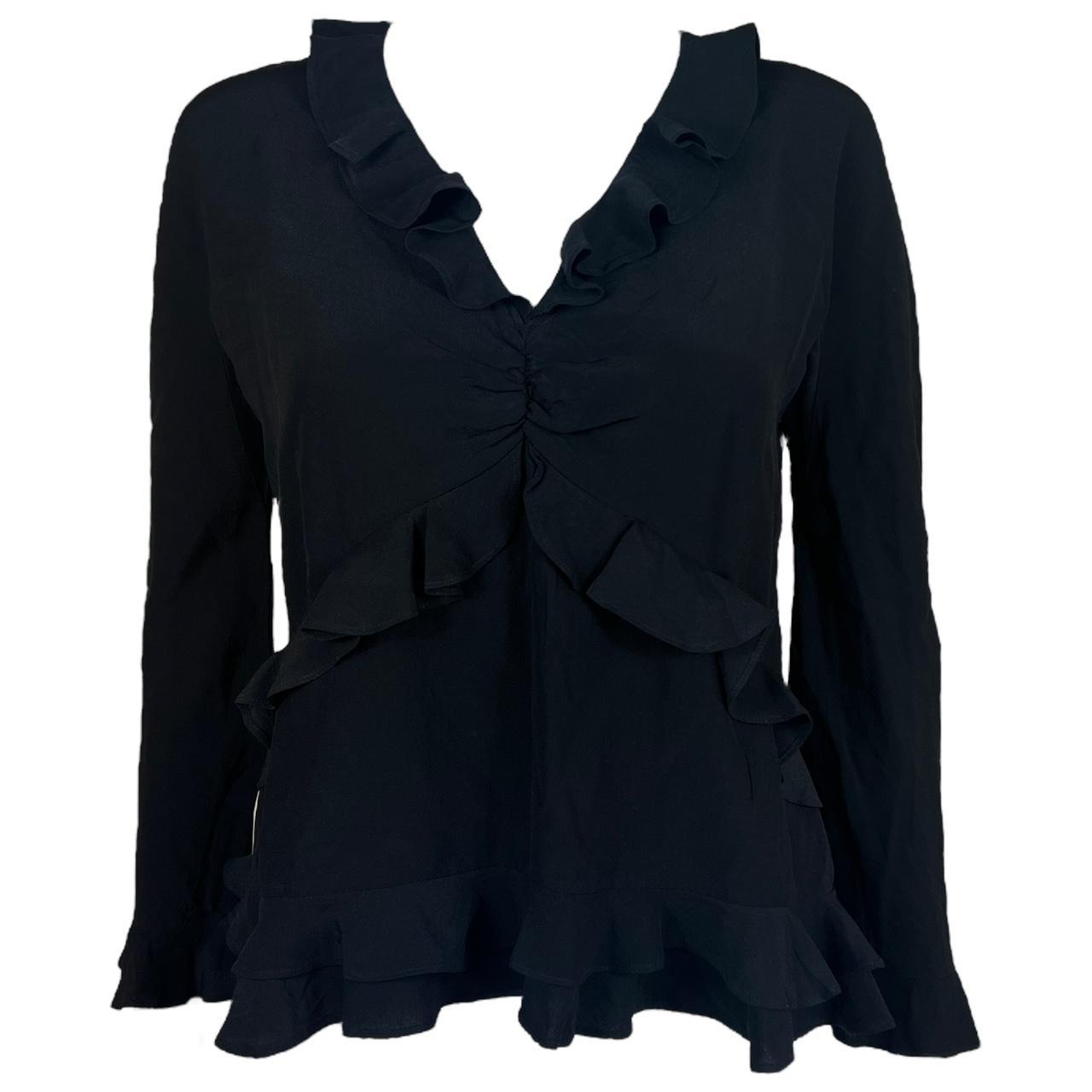 Gucci by Tom Ford S/S 1999 Black Silk Ruffle Trim Blouse - Outfit Repeater