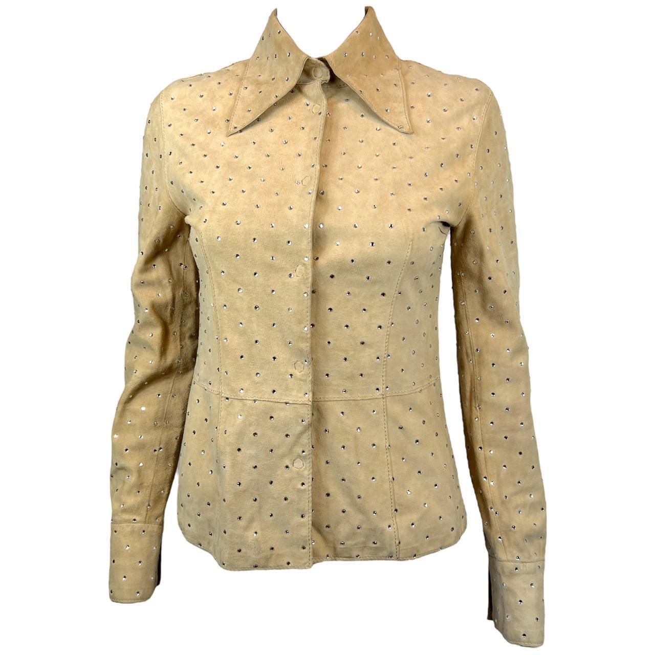 Dolce & Gabbana Tan Suede Collared Jacket with Crystal Embellishments