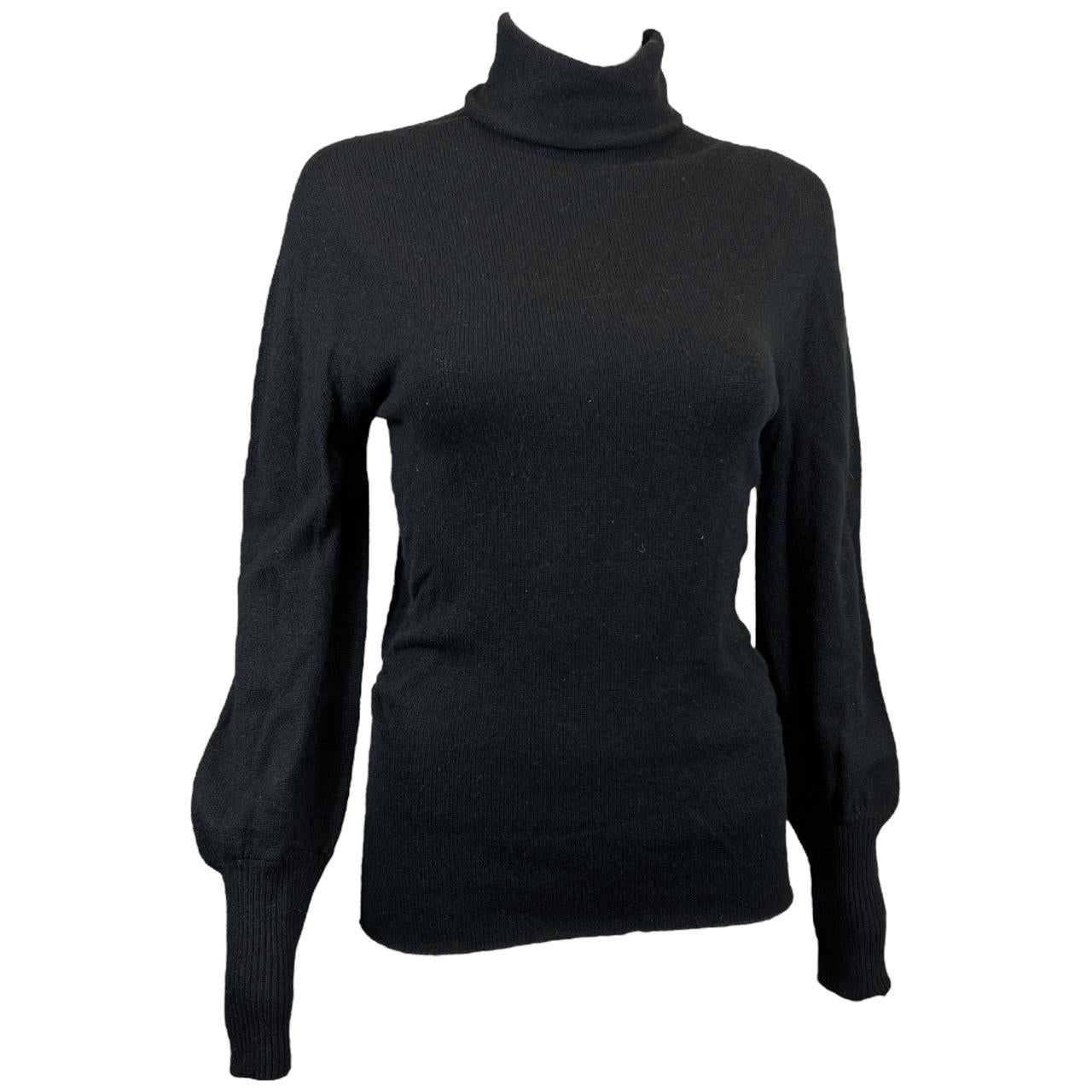 Gucci By Tom Ford Black Cashmere Knit Puff Sleeve Turtleneck Sweater