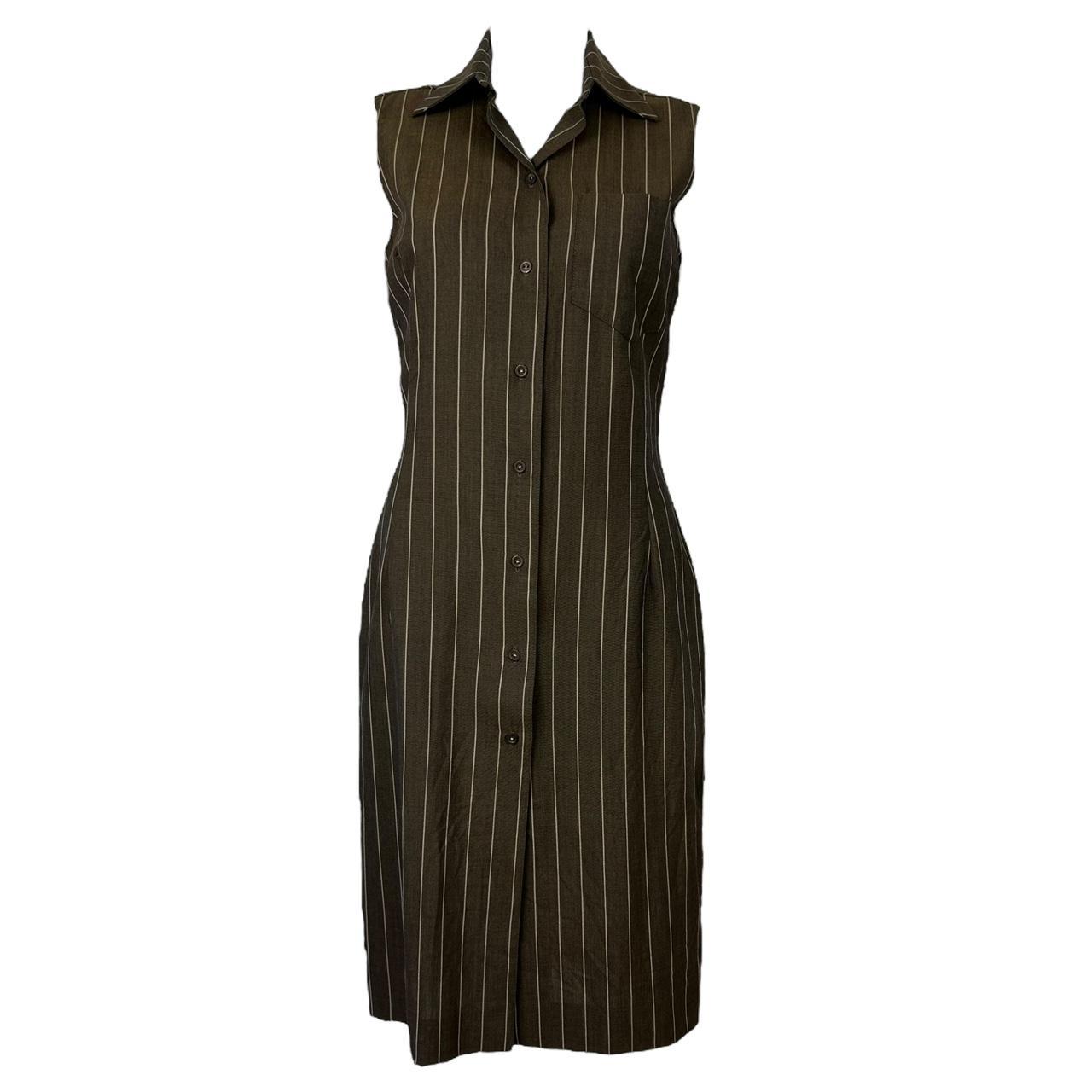 Christian Dior Brown Pinstripe Midi Dress
