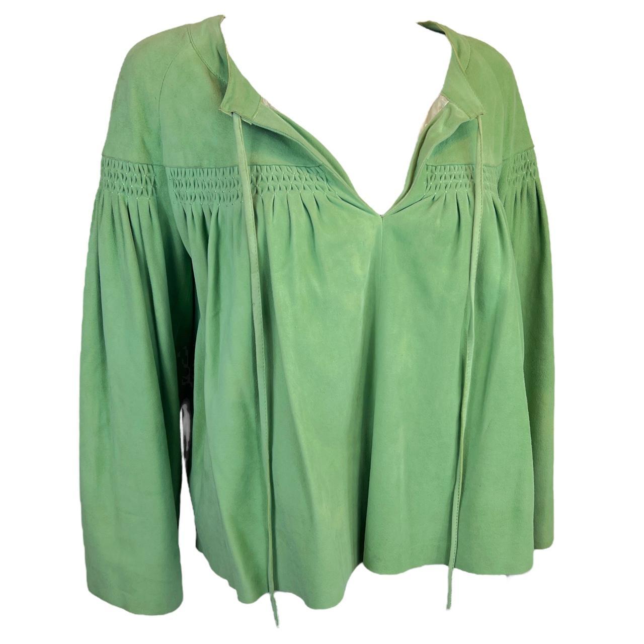 Loewe Green Lambskin Peasant Style Blouse Top