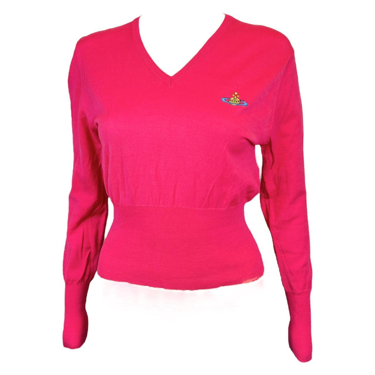 Vivienne Westwood Red Label Hot Pink Cropped V-Neck Sweater - Outfit Repeater