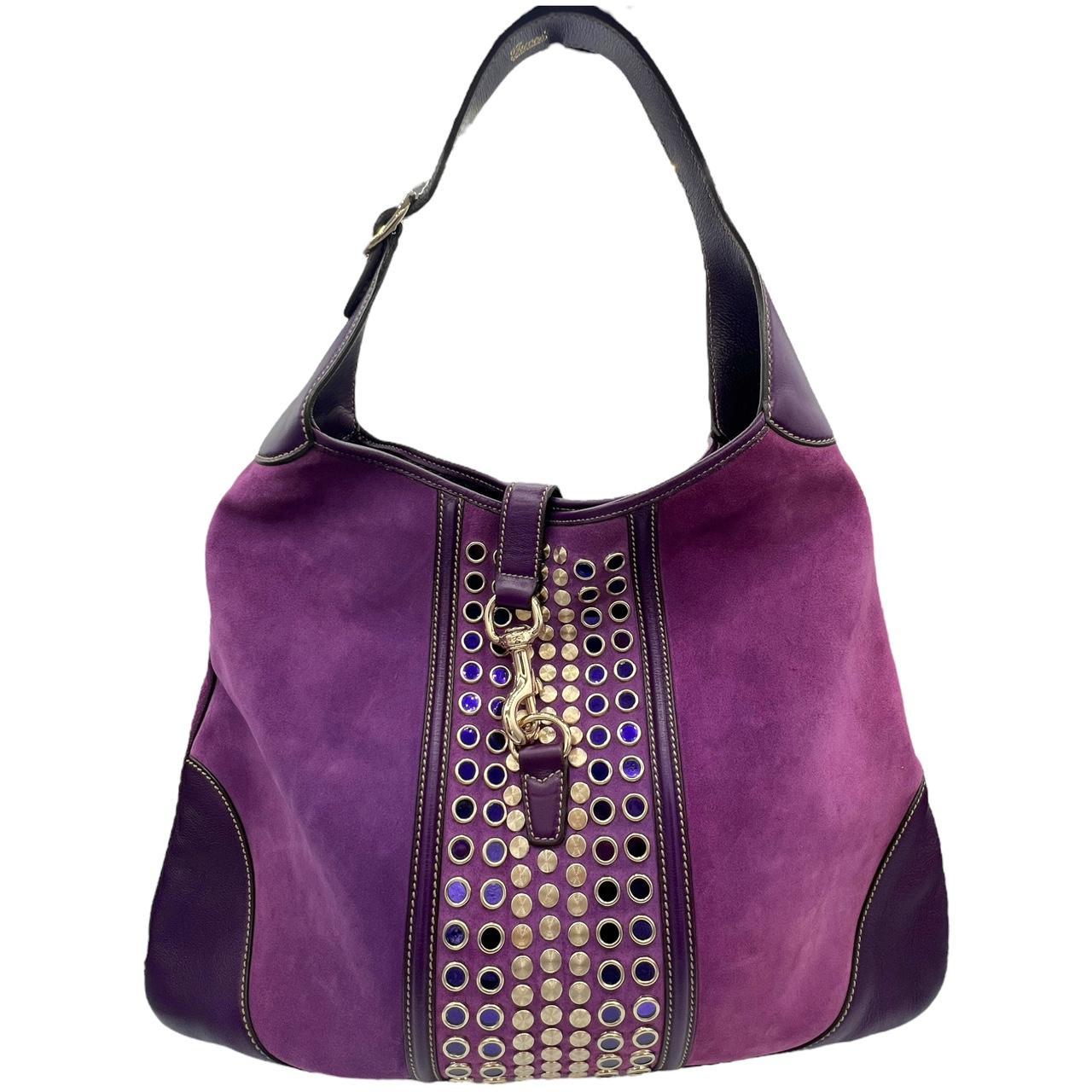 Gucci Purple Suede Hobo Bag with Embellishments