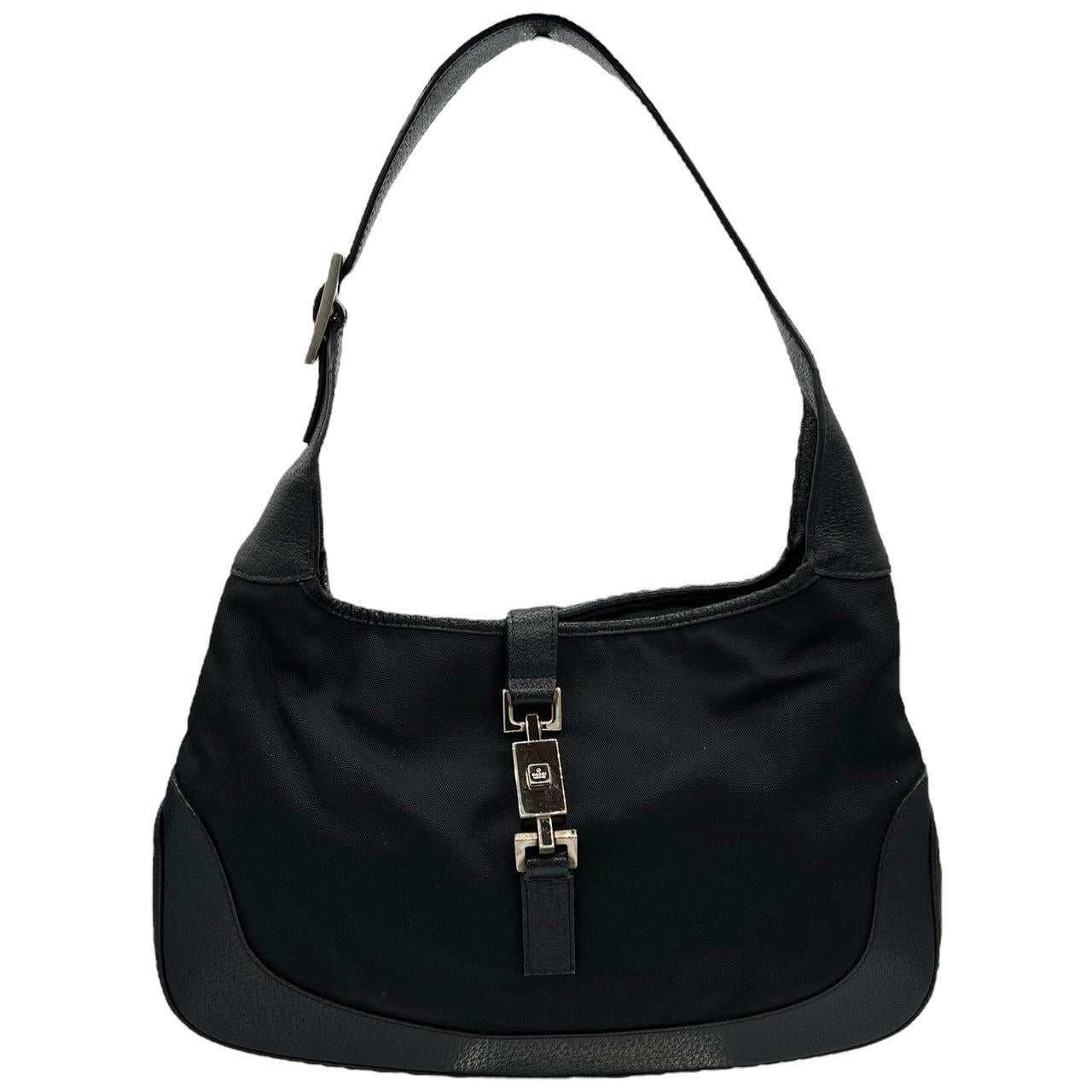 Gucci Jackie Black Canvas Leather Shoulder Bag
