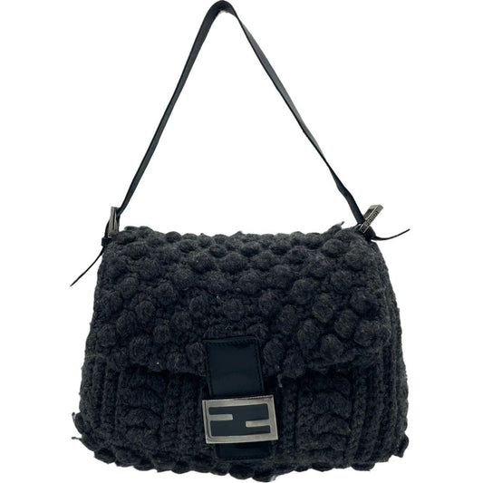 Fendi Crochet Knit Wool Shoulder Bag Gray