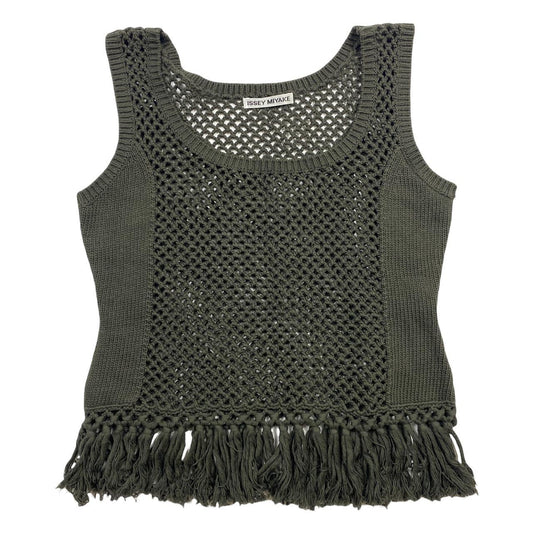 Issey Miyake Mainline Fishnet Style Crochet Boxy-Fit Tank with Fringe Tassels