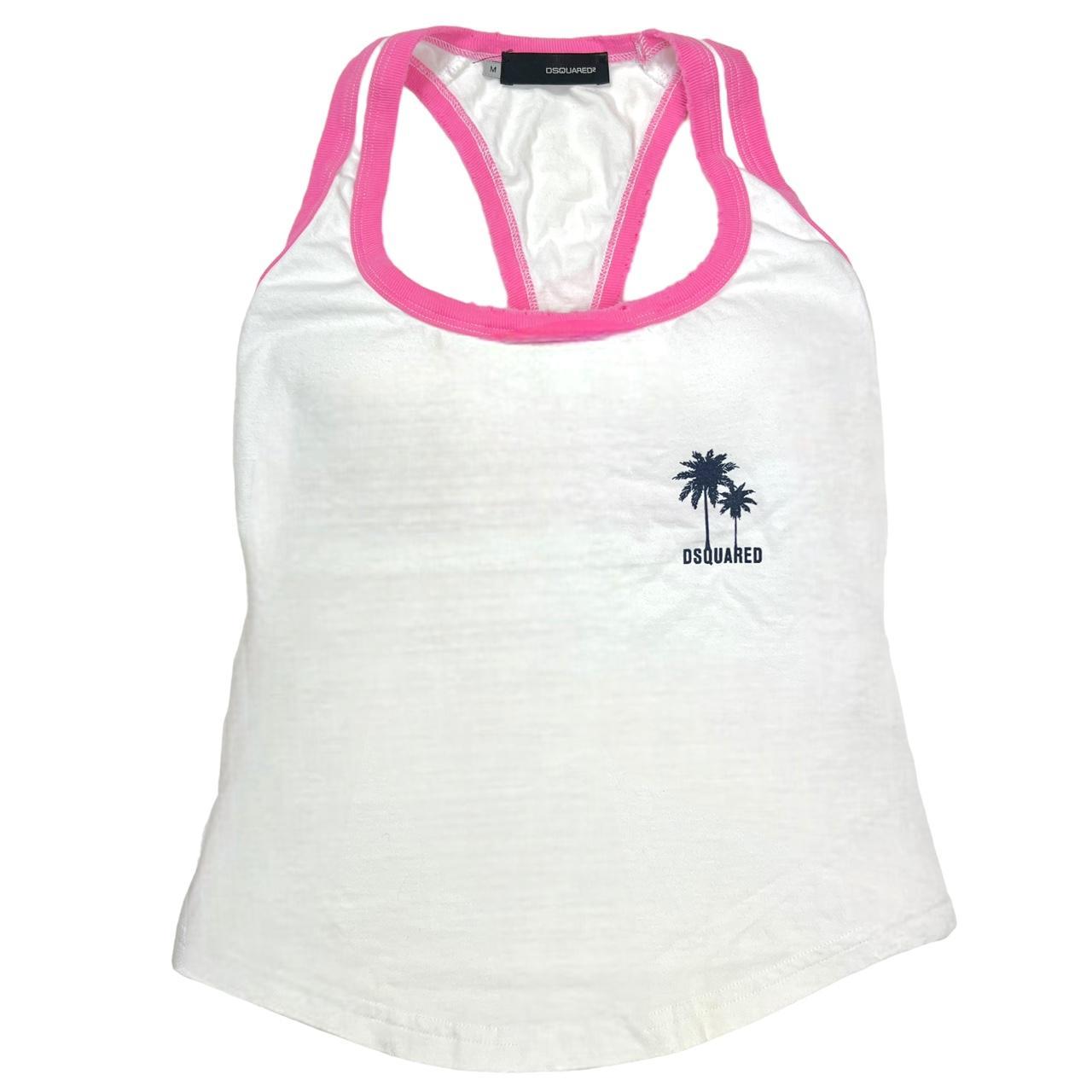 Dsquared2 Distressed Pink and White Palm Tree Logo Tank with Padding